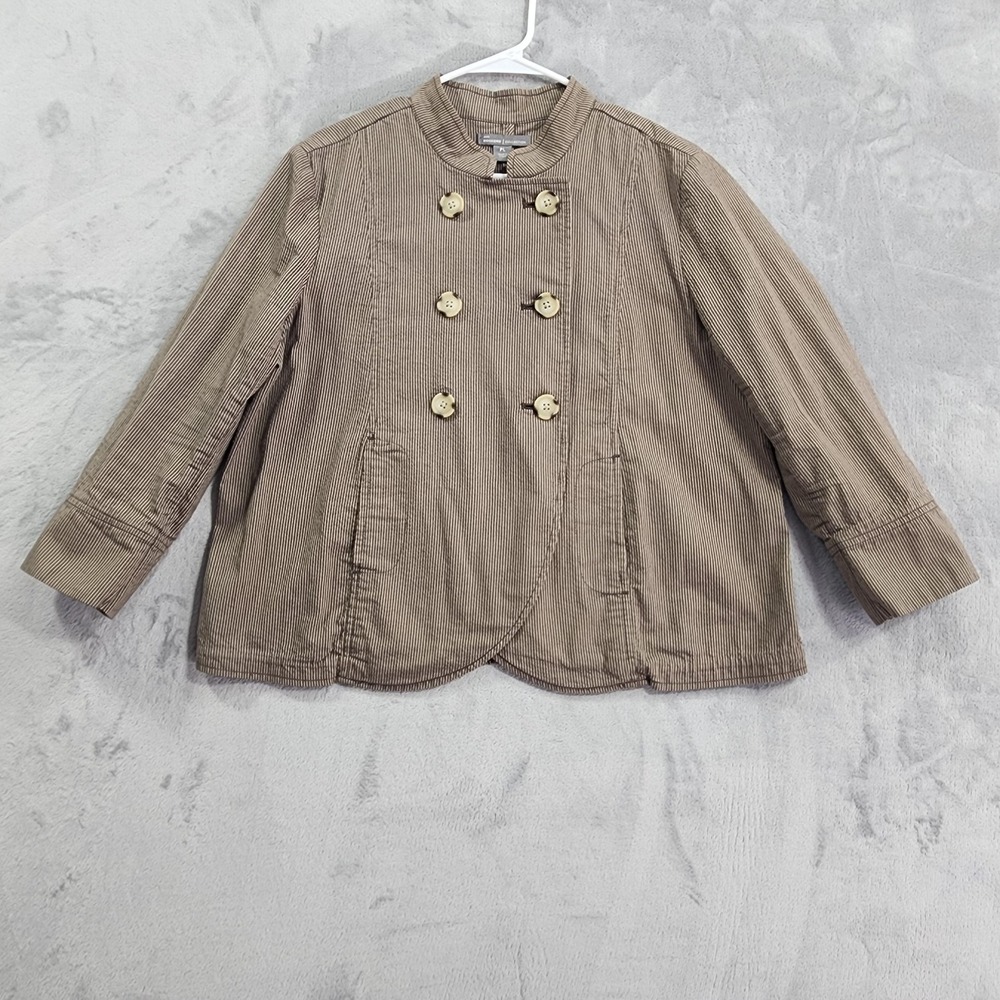 Dockers Jacket Womens PL Petite Brown Corduroy‎ Double Breasted Stripe Casual